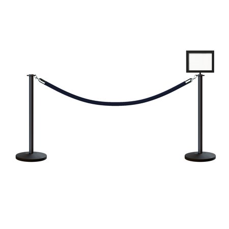 MONTOUR LINE Stanchion Post & Rope Kit Black 2FlatTop 1Dark Blue Rope 8.5x11H Sign C-Kit-1-BK-FL-1-Tapped-1-8511-H-1-PVR-DB-PS